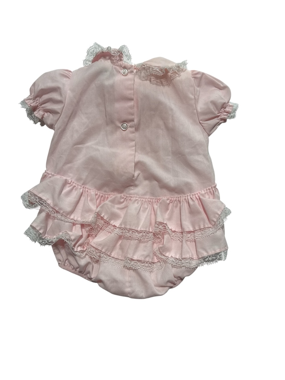 Vintage Alexis Pink Ruffle Lace Bubble Romper Made in USA Newborn NB - Picture 2 of 3